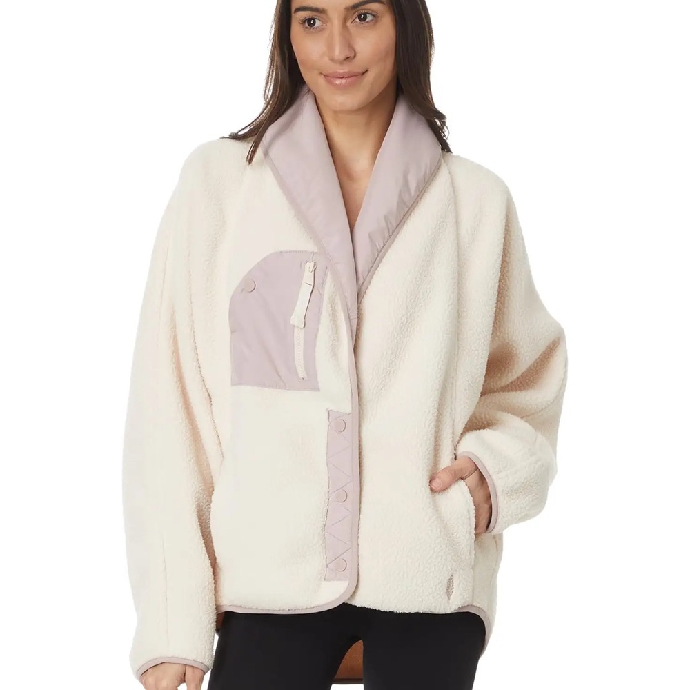 Free People FP Movement Hit the Slopes Fleece Shawl Jacket in Home Plate NWT